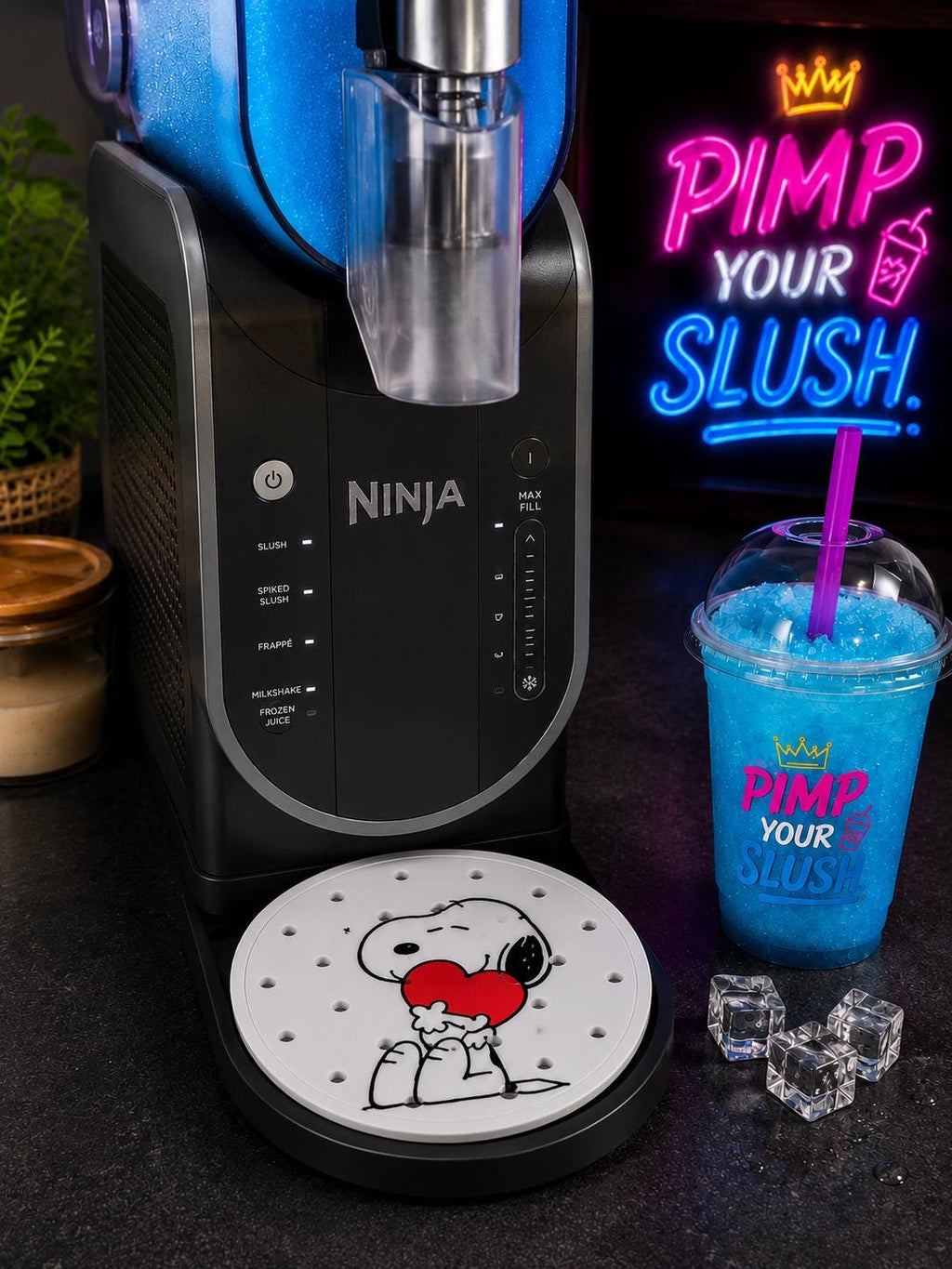ninja slushie drip tray Snoopy  with heart drawing