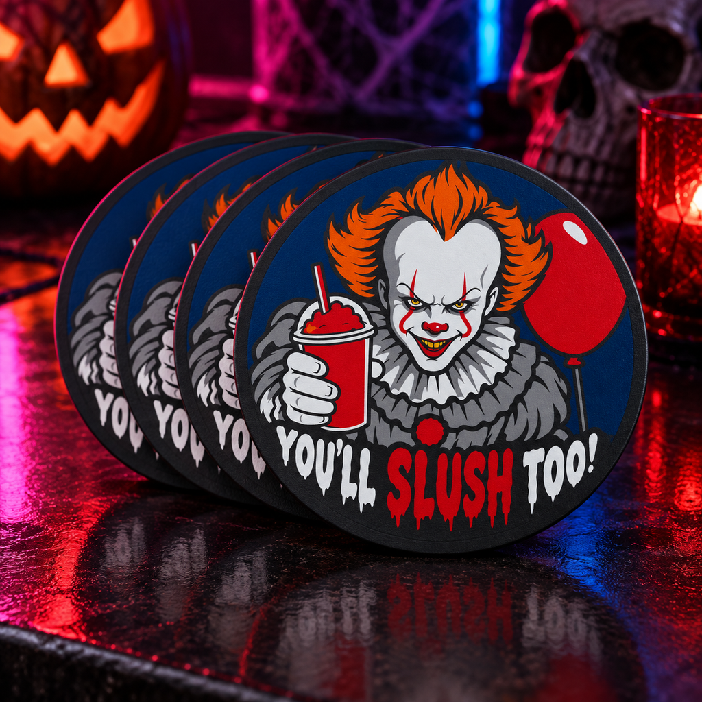 Lot de quatre dessous de verre clown Halloween