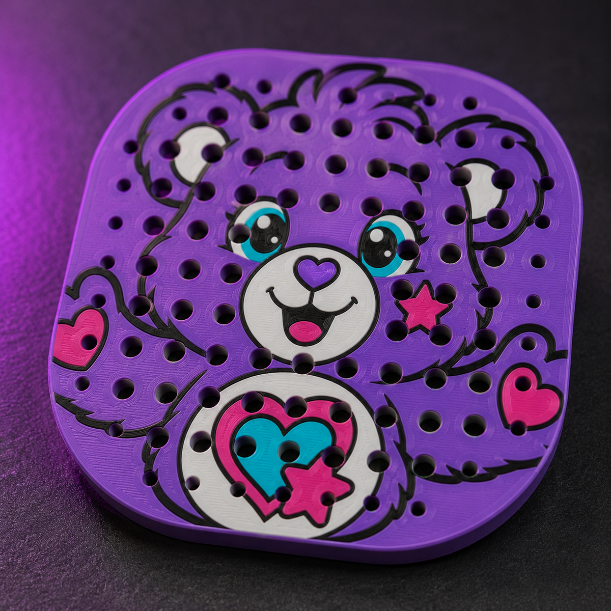 Détail impression 3D de l’égouttoir Ourson violet